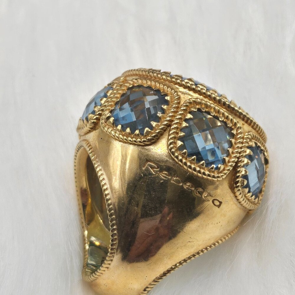 Rebecca Gold plated Aquamarine Statement Ring; size 6 - Picture 5 of 8